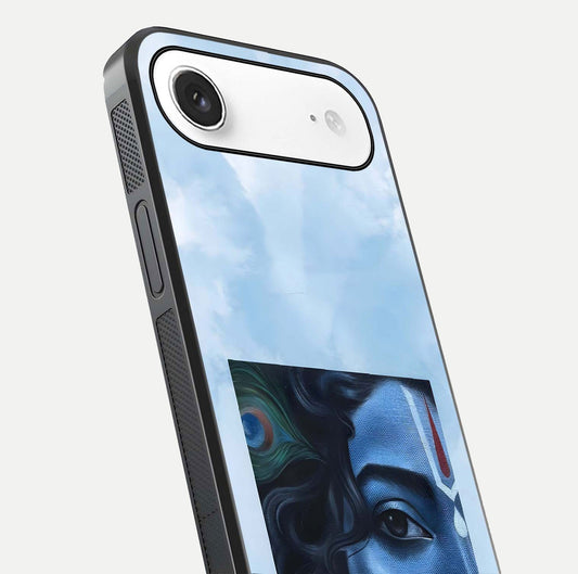 Spiritual Krishna Glass Case for iPhone Air close-up angled shot showing HD print, color tone, and reflection