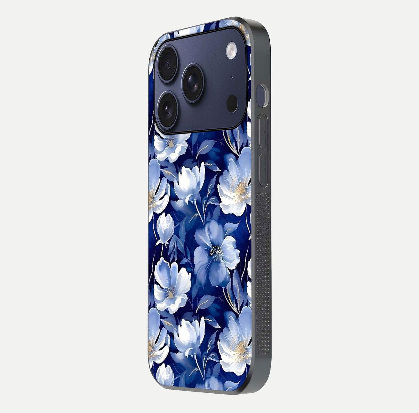 Cute Floral Patterns Glass Case for iPhone 17 Pro side-angle image showing polished surface and gloss tone