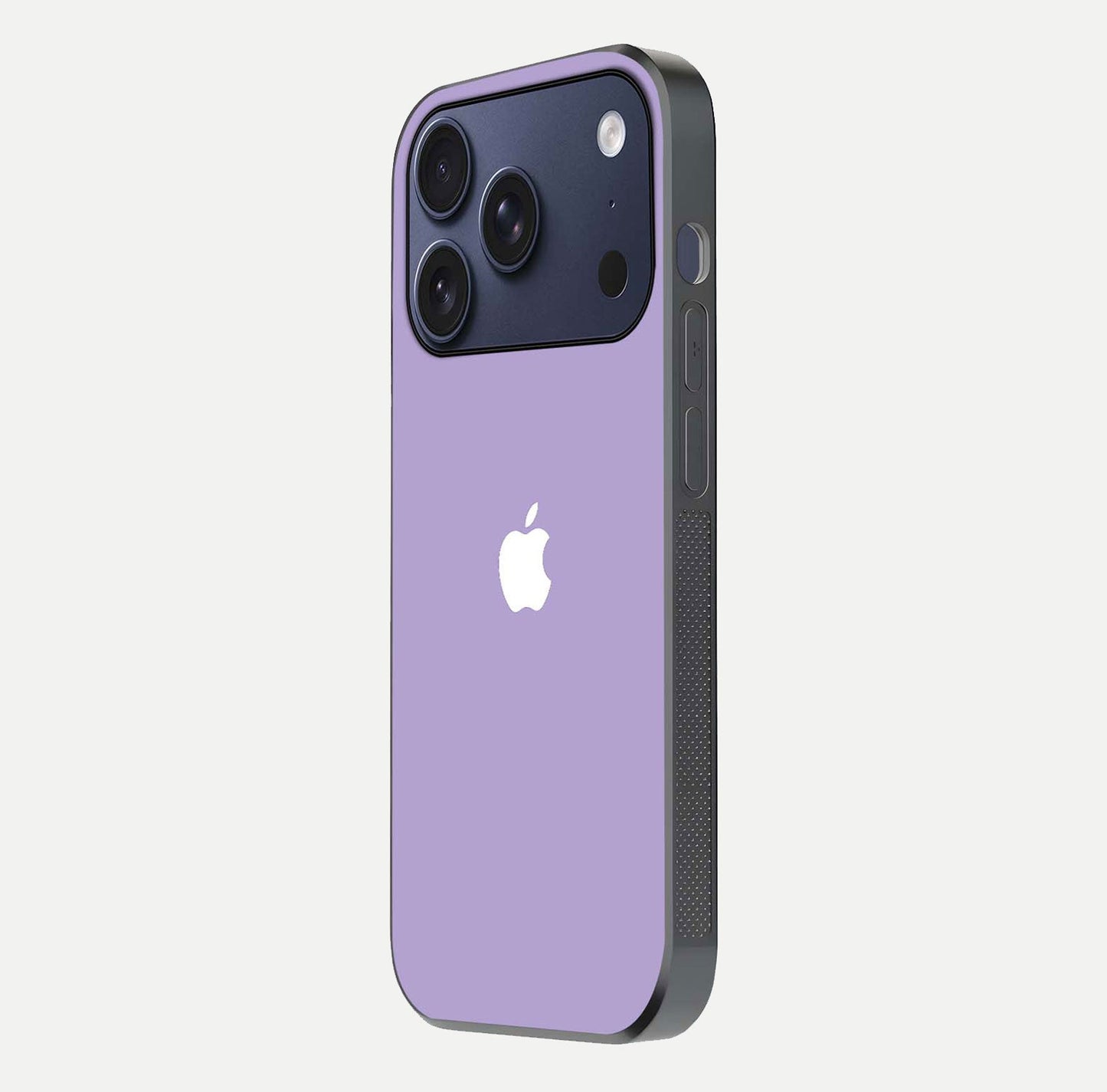 Lavender Soft Minimal Glass Case for iPhone 17 Pro side-angle image showing smooth reflection and minimal look