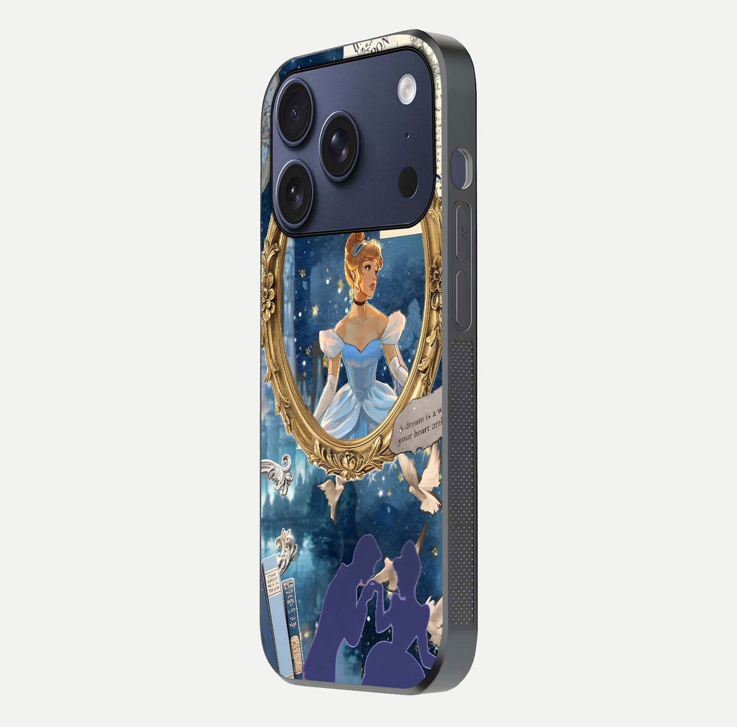 Midnight Queen Glass Case for iPhone 17 Pro side-angle image showing reflection brightness and elegant tone