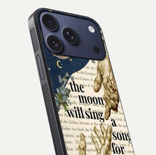 Aesthetic Divine Glass Case for iPhone 17 Pro close-up angled shot showing detailed divine artwork and gloss reflection