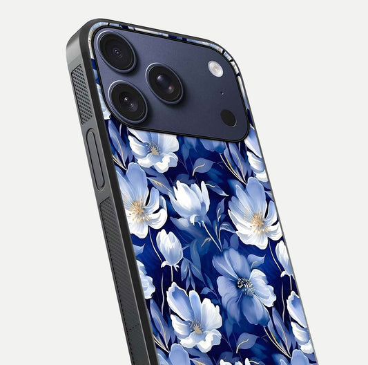 Cute Floral Patterns Glass Case for iPhone 17 Pro close-up highlighting flowers and gloss reflection