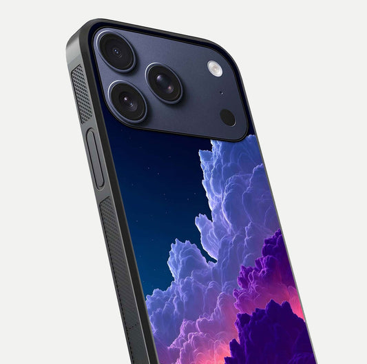 Dreamy Cloud Skies Glass Case for iPhone 17 Pro close-up highlighting soft gradient tones and reflection glow
