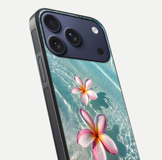 Floating Bloom Bliss Glass Case for iPhone 17 Pro close-up highlighting petal detail and reflection tone