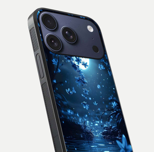 Moonlight Petal Dream Glass Case for iPhone 17 Pro close-up angled shot showing petal reflection and glow texture
