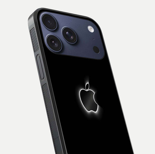 Neon Apple Glow Glass Case for iPhone 17 Pro close-up angled shot highlighting neon reflection and color pop