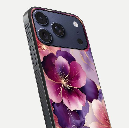 Pink Bouquet Florals Glass Case for iPhone 17 Pro close-up angled shot showing bouquet details and reflection