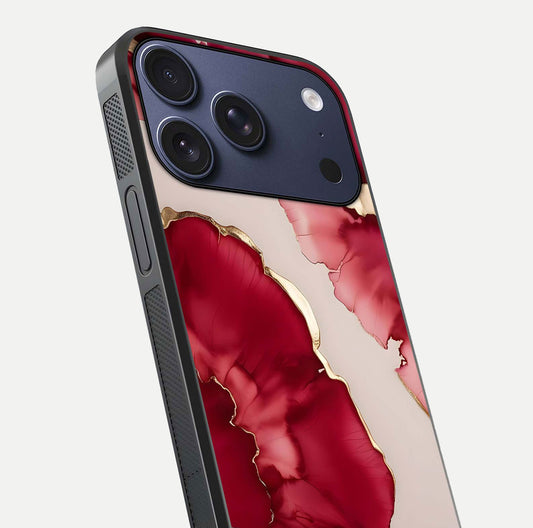 Pink & White Marble Glass Case For iPhone 17 Pro