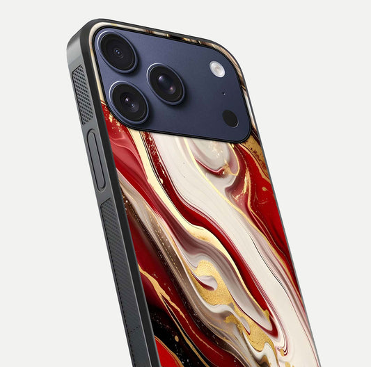 Red & White Marble Glass Case For iPhone 17 Pro
