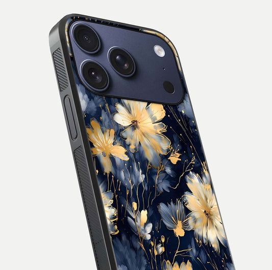 Royal Petal Dream Glass Case for iPhone 17 Pro close-up angled shot highlighting petal texture and reflection depth