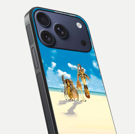 Tropical Fun Squad Glass Case for iPhone 17 Pro close-up angled shot highlighting vibrant tones and texture