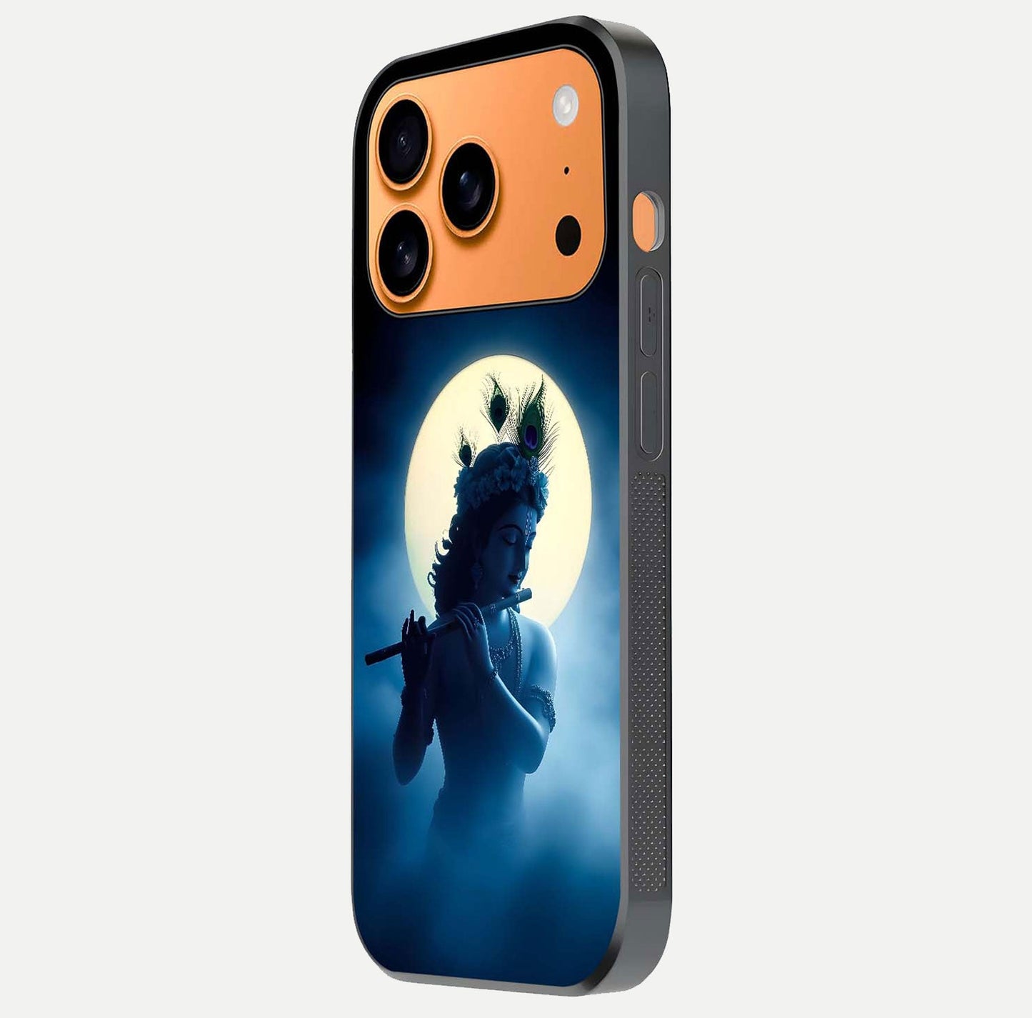 Divine Moon Flute Glass Case for iPhone 17 Pro Max side-angle image capturing reflection depth and soft color