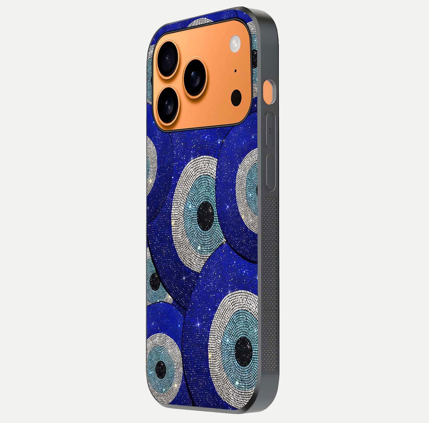 Galaxy Eye Flow Glass Case for iPhone 17 Pro Max side-angle image showing reflection detail and premium shine