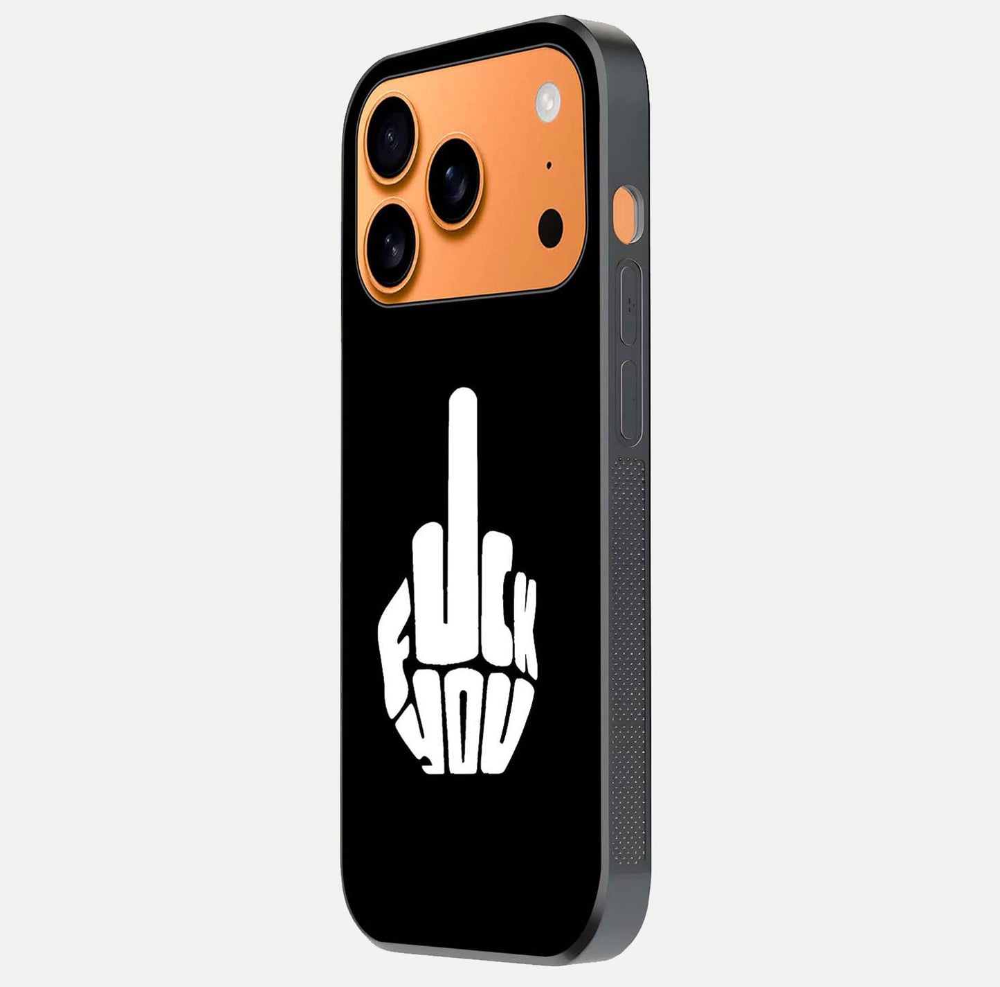 Rebel Mode On Glass Case for iPhone 17 Pro Max side-angle image showing reflection, edge detail, and text clarity