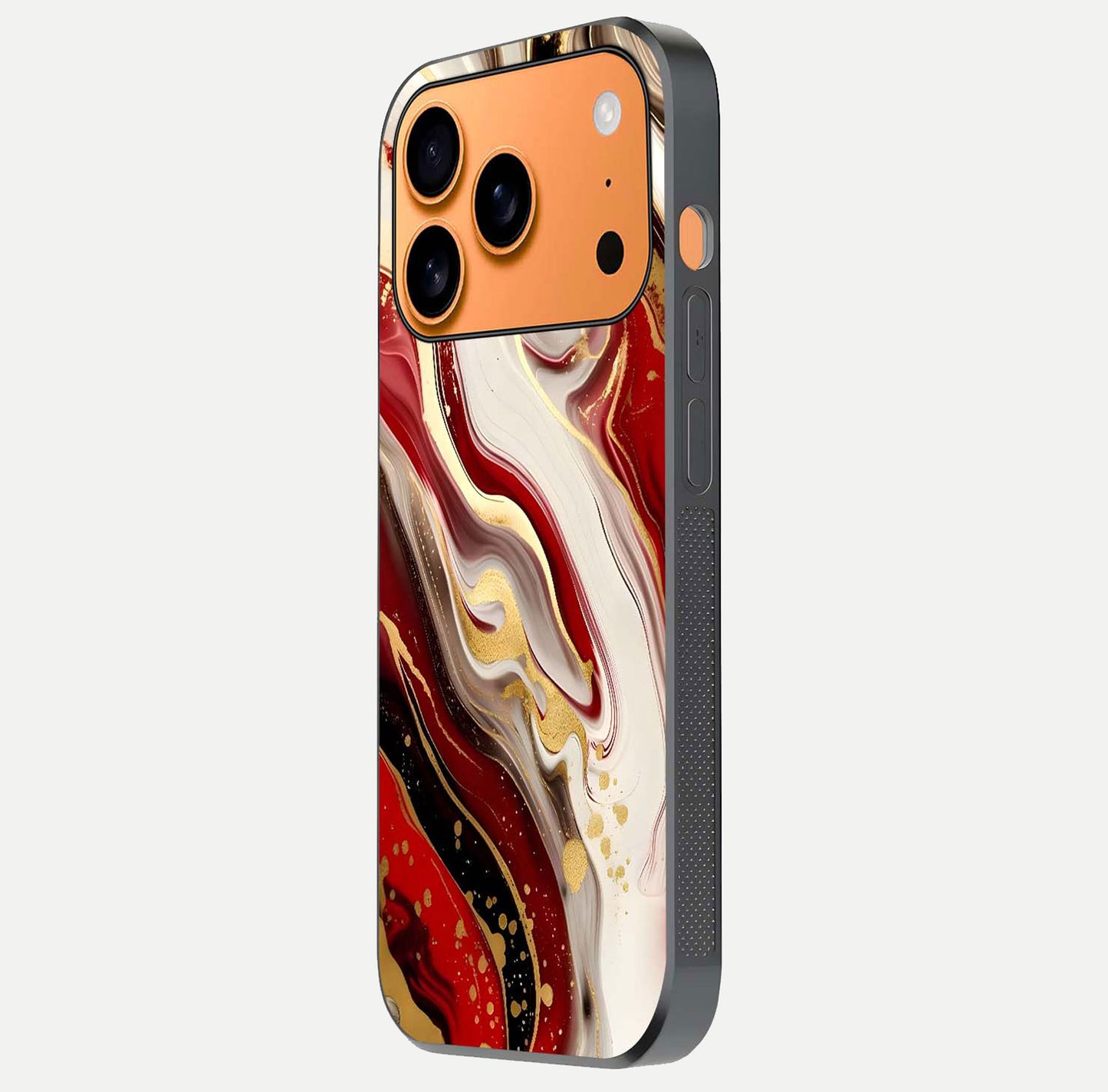 Red & White Marble Glass Case For iPhone 17 Pro Max