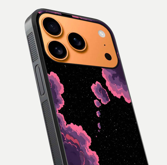 Cosmic Cloud Journey Glass Case for iPhone 17 Pro Max close-up highlighting star clusters and reflection texture
