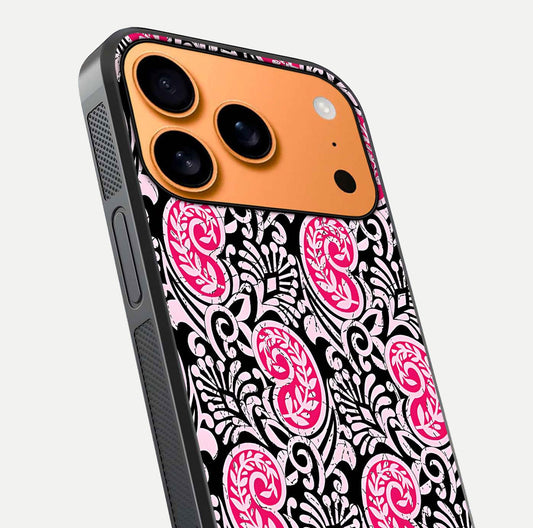 Crimson Paisley Charm Glass Case for iPhone 17 Pro Max close-up highlighting fine pattern detail and reflection tone