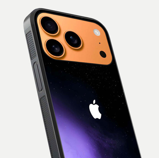Galaxy Apple Aura Glass Case for iPhone 17 Pro Max close-up angled shot showing aura lighting and reflection polish