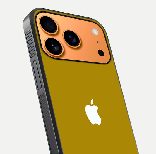 Golden Luxe Aura Glass Case for iPhone 17 Pro Max close-up angled shot showing metallic shine and light reflection