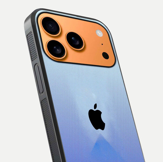Gradient Apple Vibe Glass Case for iPhone 17 Pro Max close-up angled shot showing color transition and reflection brightness