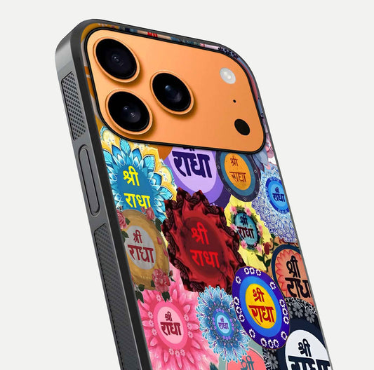 Radha Divine Bloom Glass Case for iPhone 17 Pro Max close-up angled shot highlighting divine detailing and shine