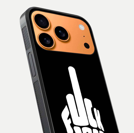 Rebel Mode On Glass Case for iPhone 17 Pro Max close-up angled shot highlighting reflective text and sharp design