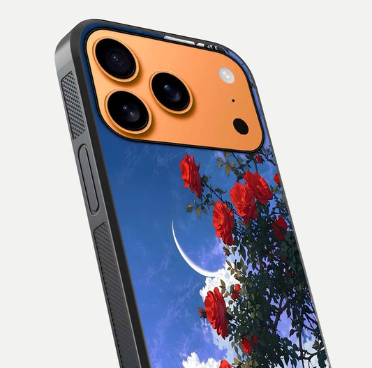 Rose Drift Flowers Glass Case for iPhone 17 Pro Max close-up angled shot highlighting floral texture and reflection