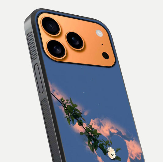 Sky Under Tree Glass Case for iPhone 17 Pro Max close-up angled shot highlighting detail, color, and reflection