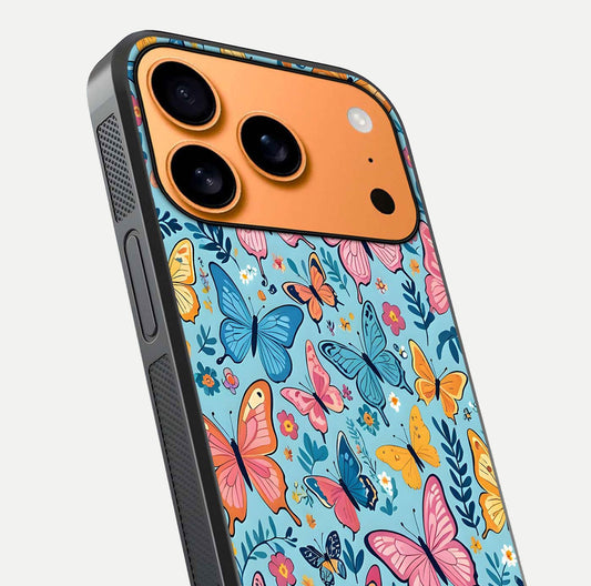 Spring Wing Garden Glass Case for iPhone 17 Pro Max close-up angled shot highlighting petal details and reflection