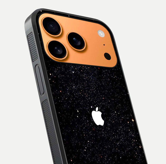 Starry Apple Galaxy Glass Case for iPhone 17 Pro Max close-up angled shot highlighting star details and gloss