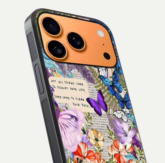 Storm Path Bloom Glass Case for iPhone 17 Pro Max close-up angled shot highlighting bloom texture and reflection