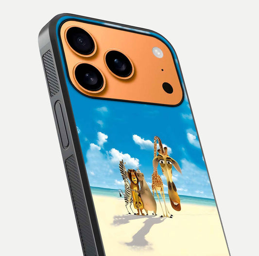 Tropical Fun Squad Glass Case for iPhone 17 Pro Max close-up angled shot highlighting vibrant tones and texture