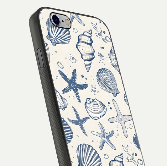 Blue Ocean Outline Glass Case for iPhone 16 Pro close-up shot highlighting line art details and reflection texture