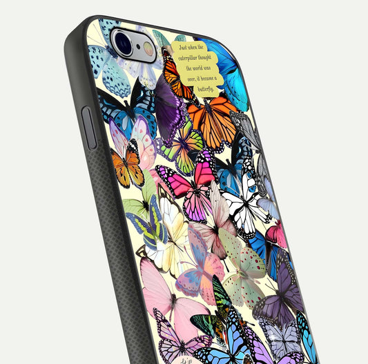 Butterflies Petal Dream Glass Case for iPhone 16 Pro close-up highlighting butterfly wings and pink petal gloss