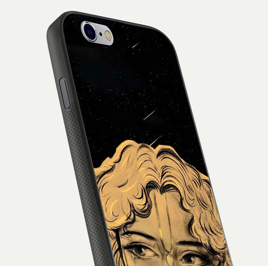 Celestial God’s Plan Glass Case for iPhone 16 Pro close-up angled shot highlighting celestial details and reflection