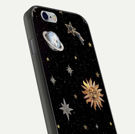 Celestial Moon With Stars Glass Case for iPhone 16 Pro close-up showing cosmic reflection and HD shine
