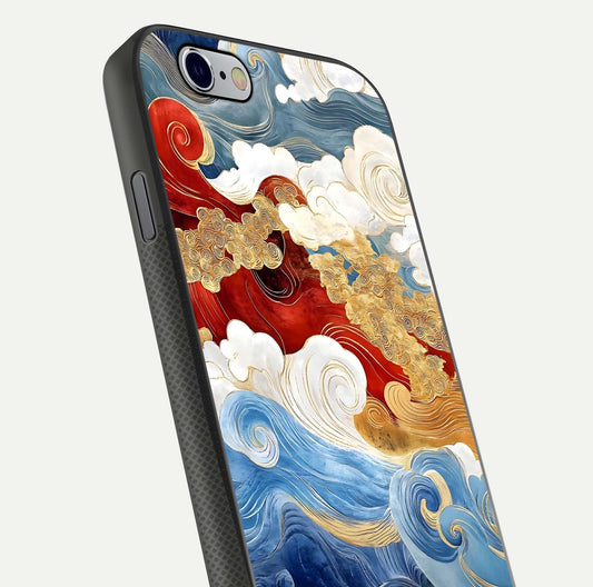 Colored Waves Glass Case for iPhone 16 Pro close-up angled shot highlighting gradient flow and light reflection