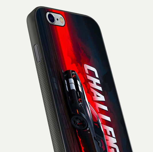Crimson Challenger Fury Glass Case for iPhone 16 Pro close-up highlighting car details and reflection depth