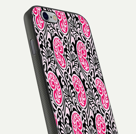 Crimson Paisley Charm Glass Case for iPhone 16 Pro close-up highlighting fine pattern detail and reflection tone