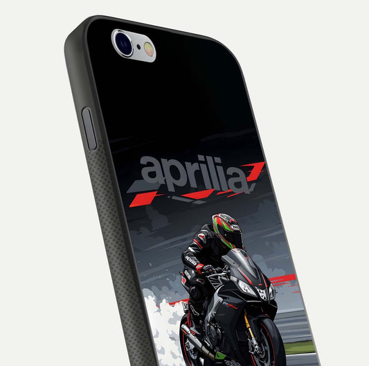 Dark Aprilla Glass Case for iPhone 16 Pro close-up highlighting detailing and reflection effect