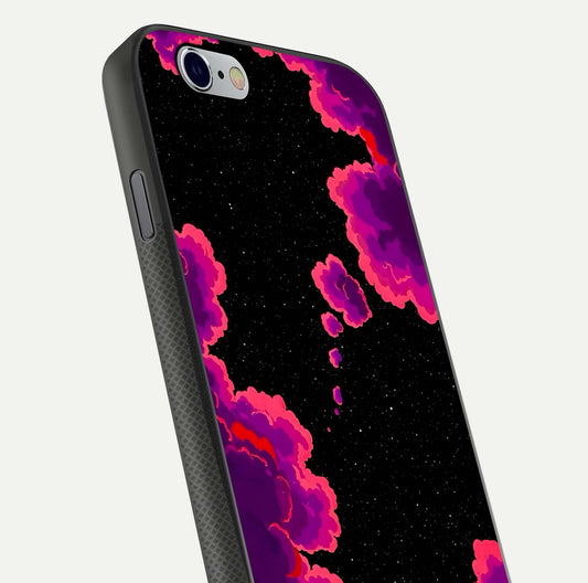 Galaxy Dream Frame Glass Case for iPhone 16 Pro close-up angled shot showing nebula patterns and reflection glow
