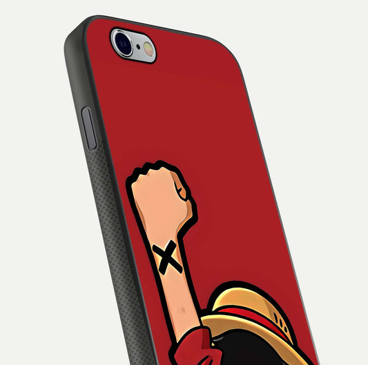 Luffy X Spirit Glass Case for iPhone 16 Pro close-up angled shot showing character detailing and gloss texture