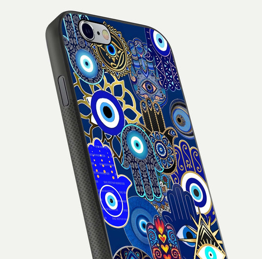 Mystic Palm Guard Glass Case for iPhone 16 Pro close-up angled shot showing eye symbol and fine texture