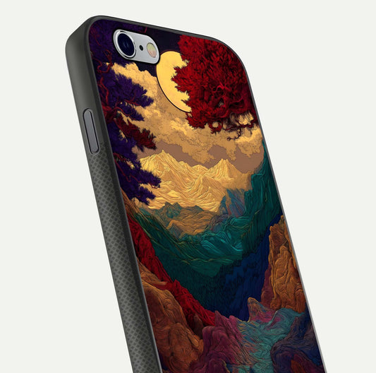 Mystic Valley Light Glass Case for iPhone 16 Pro close-up angled shot highlighting gradient sky and reflection