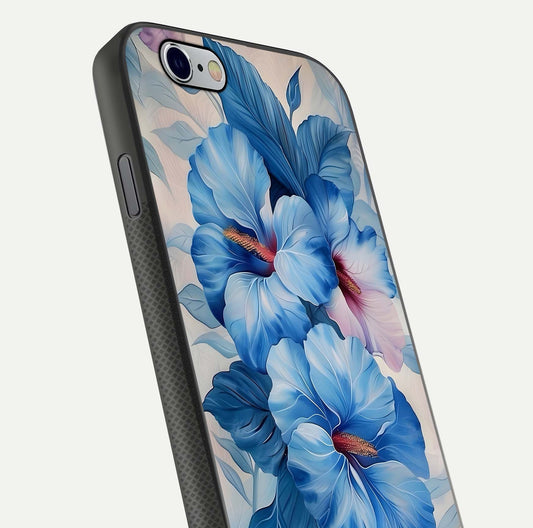 Ocean Hibiscus Grace Glass Case for iPhone 16 Pro close-up angled shot highlighting floral glow and HD shine