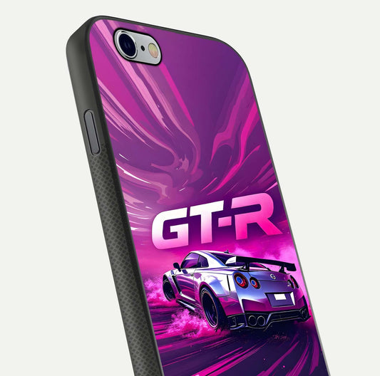 Speed Drift Legend Glass Case for iPhone 16 Pro close-up angled shot highlighting speed lines and reflection