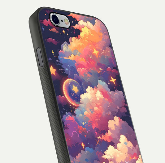 Starlit Dream Clouds Glass Case for iPhone 16 Pro close-up angled shot highlighting cloud texture and reflection