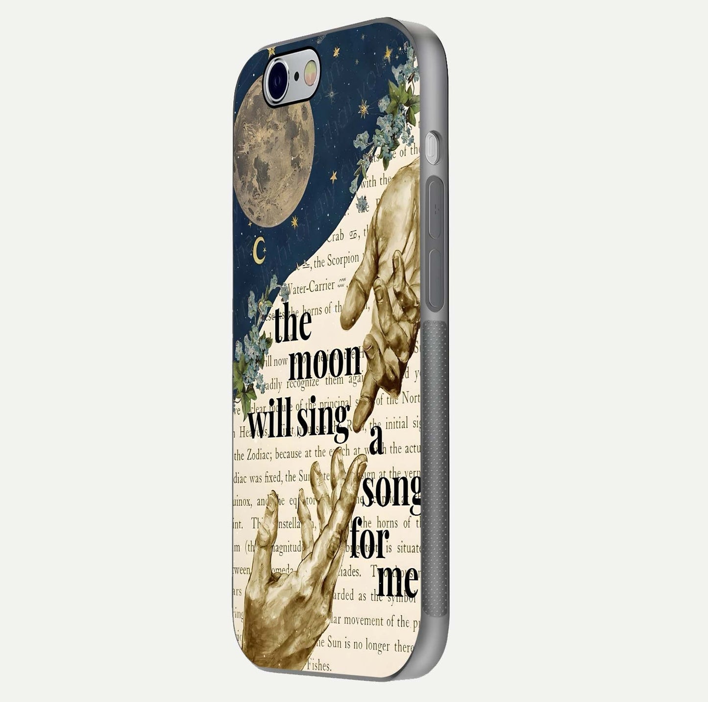 Aesthetic Divine Glass Case for iPhone 16 Pro side-angle image showing divine abstract design, camera module, and glossy finish reflection