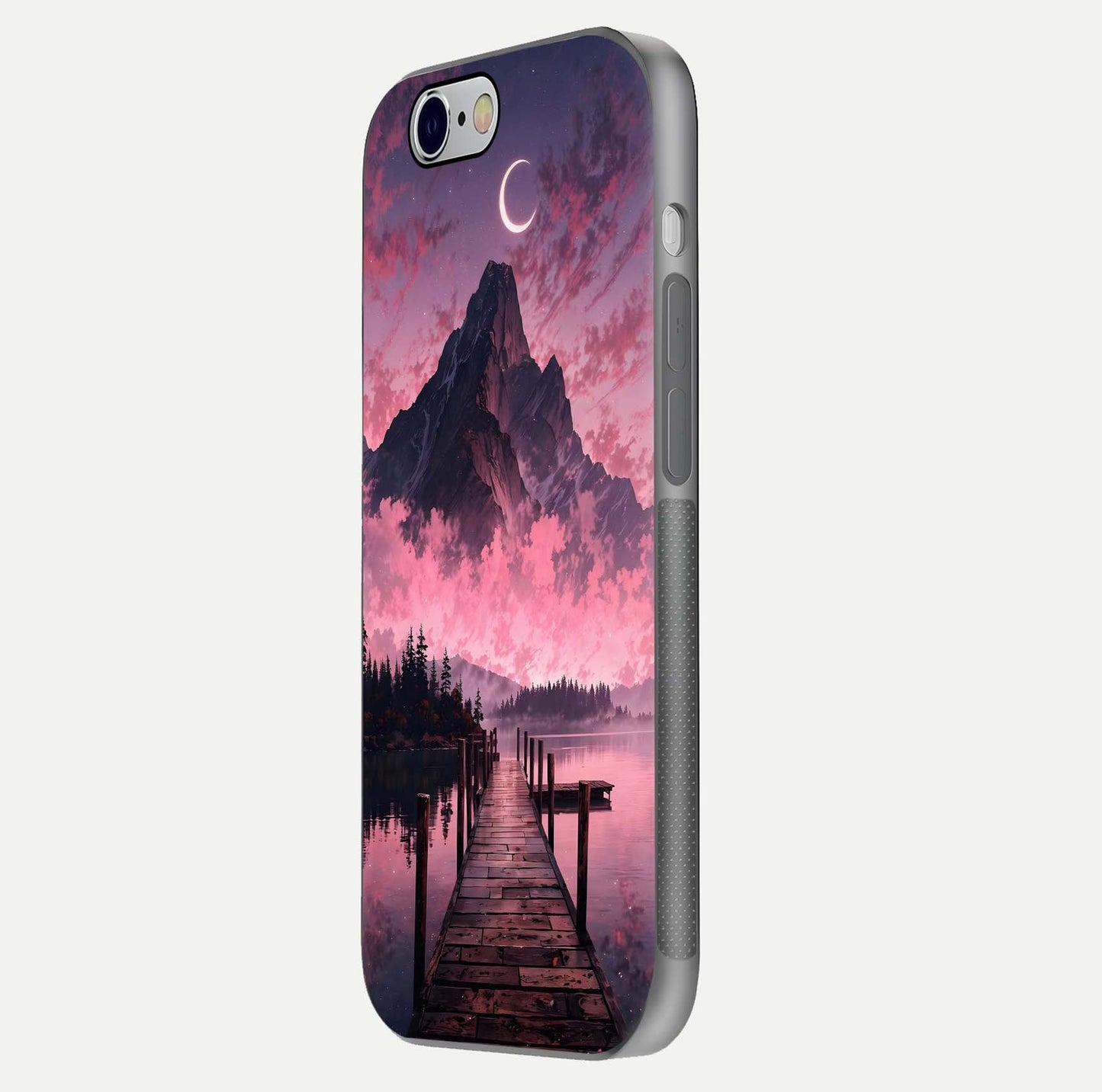 Beautyful Mountain View Glass Case for iPhone 16 Pro side-angle image displaying mountain artwork and gloss surface