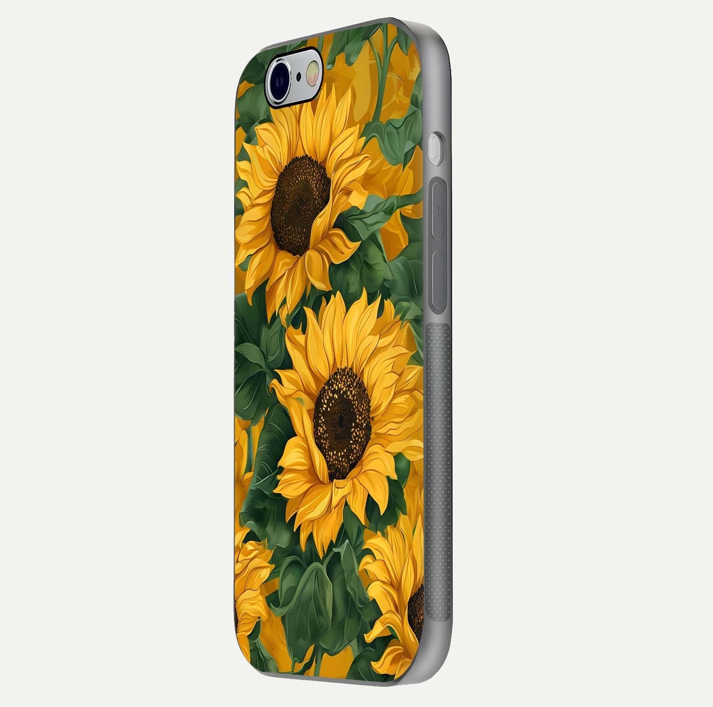 Bright Sunflower Bloom Glass Case for iPhone 16 Pro side-angle image showing shine texture and detailed bloom